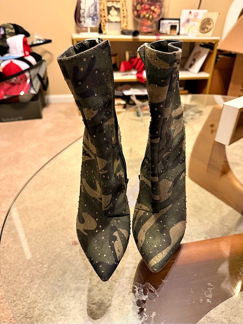 AZALEA WANG Brighten-Camo Oversized Knee High Stiletto Boot Camo Stiletto Boots